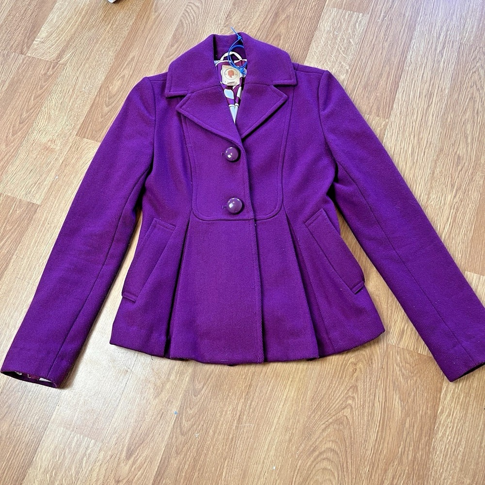 Anthropologie Tulle Women's Purple Blazer Size‎ Small Wool Blend Retro Pea Coat